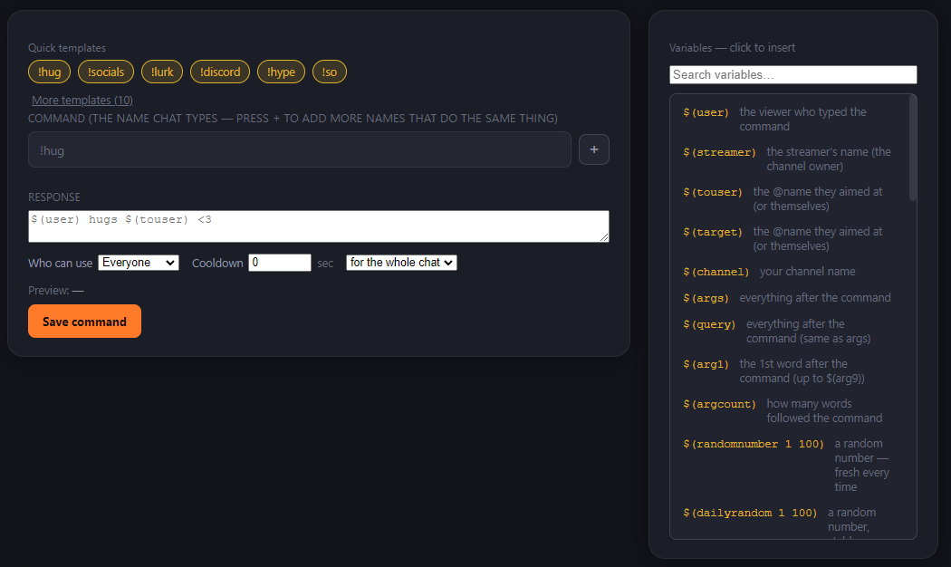 Chaos Bot command builder